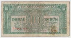 Банкнота. Чехословакия. 10 крон 1945 год.