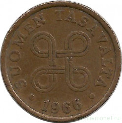 Монета. Финляндия. 5 пенни 1966 год.