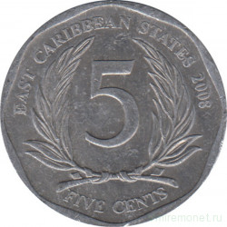Монета. Восточные Карибские государства. 5 центов 2008 год.