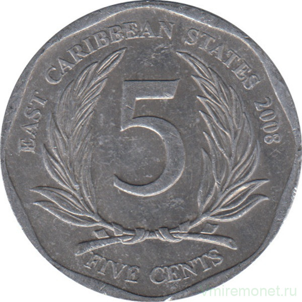 Монета. Восточные Карибские государства. 5 центов 2008 год.