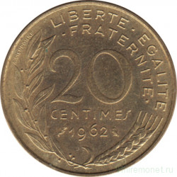 Монета. Франция. 20 сантимов 1962 год.