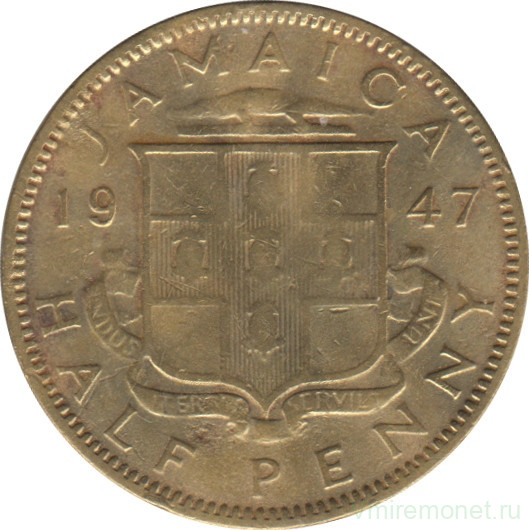 Монета. Ямайка. 1/2 пенни 1947 год.