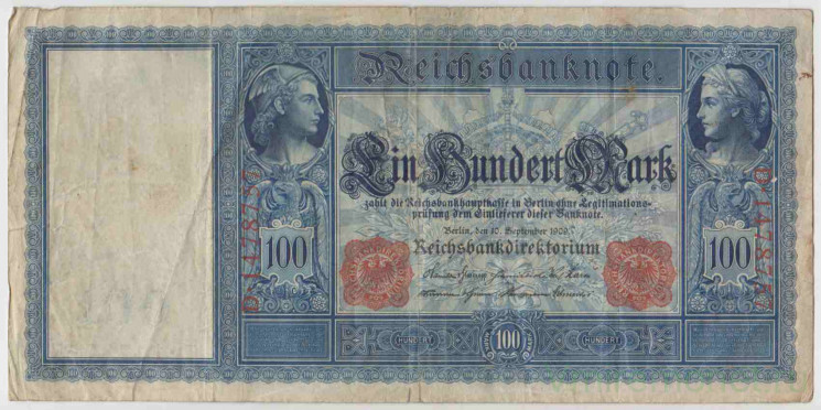 Банкнота. Германия. Германская империя (1871-1918). 100 марок 1909 год.