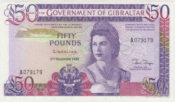 Банкнота. Гибралтар. 50 фунтов 1986 год. Тип 24.