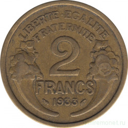 Монета. Франция. 2 франка 1933 год.