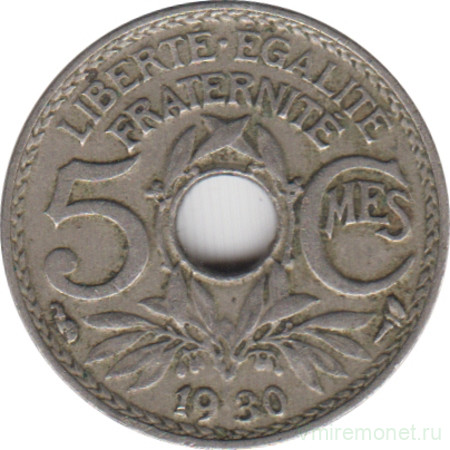 Монета. Франция. 5 сантимов 1930 год.