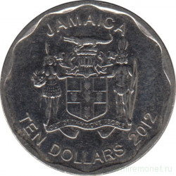 Монета. Ямайка. 10 долларов 2012 год.