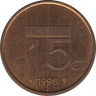 Монета. Нидерланды. 5 центов 1998 год. ав.