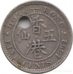 Монета. Гонконг. 5 центов 1892 год.