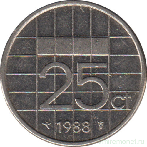 Монета. Нидерланды. 25 центов 1988 год.
