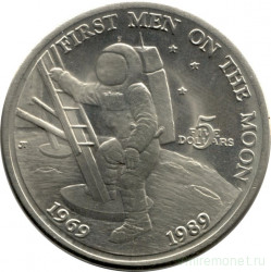 Монета. Маршалловы Острова. 5 долларов 1989 год. 20 лет первому человеку на Луне.
