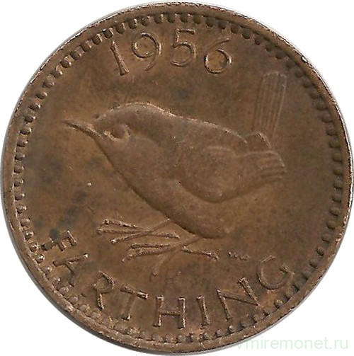 Монета. Великобритания. 1 фартинг 1956 год.