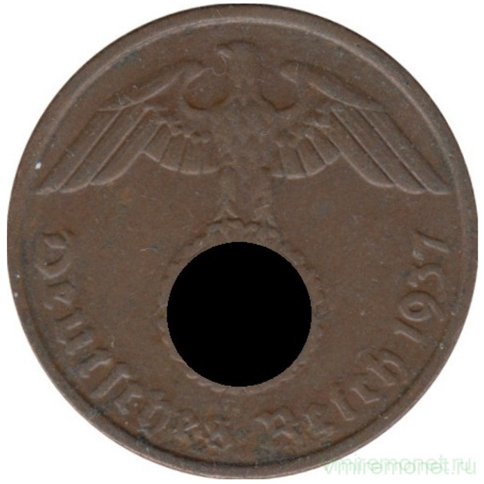 Монета. Германия. Третий Рейх. 2 рейхспфеннига 1937 год. Монетный двор - Мюнхен (D).