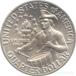 Монета. США. 25 центов 1976 год. Барабанщик. 200 лет принятия декларации независимости США. Монетный двор S. Серебро.