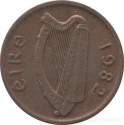 Монета. Ирландия. 1/2 пенни 1982 год.