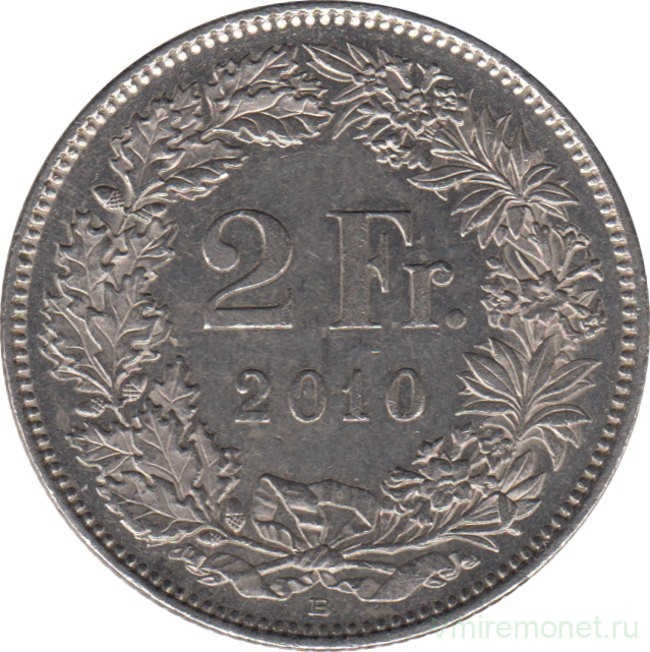 Монета. Швейцария. 2 франка 2010 год.