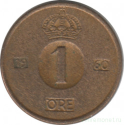 Монета. Швеция. 1 эре 1960 год.