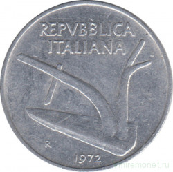 Монета. Италия. 10 лир 1972 год.