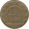 Монета. Италия. 200 лир 1986 год. ав.
