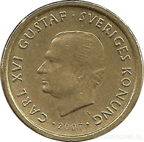 Монета. Швеция. 10 крон 2007 год.
