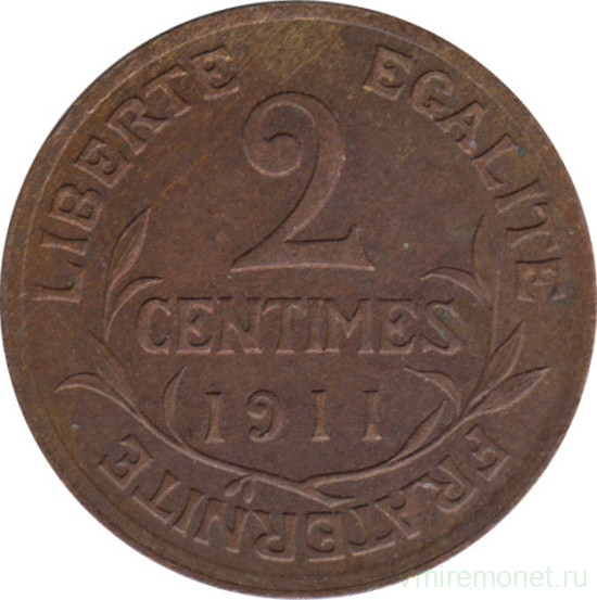 Монета. Франция. 2 сантима 1911 год.