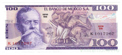 Банкнота. Мексика. 100 песо 1974 год. Тип 2.