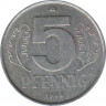 Монета. ГДР. 5 пфеннигов 1968 года . ав.