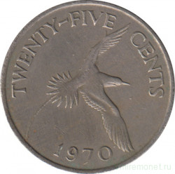 Монета. Бермудские острова. 25 центов 1970 год.