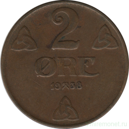 Монета. Норвегия. 2 эре 1938 год.