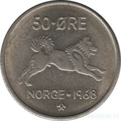 Монета. Норвегия. 50 эре 1968 год.