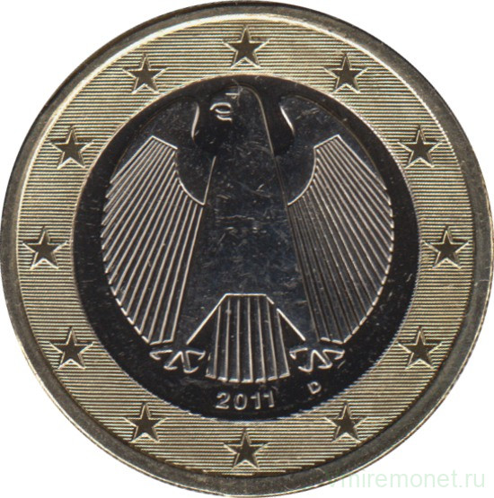 Монета. Германия. 1 евро 2011 год (D).