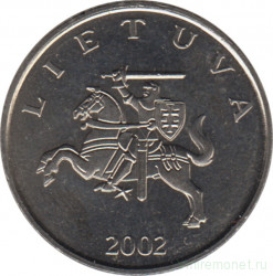 Монета. Литва. 1 лит 2002 год.