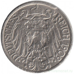Монета. Германская империя. 25 пфеннигов 1909 год. (F). 
