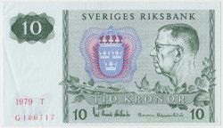 Банкнота. Швеция. 10 крон 1979 год. Тип 52d.