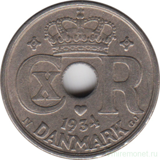 Монета. Дания. 10 эре 1934 год.