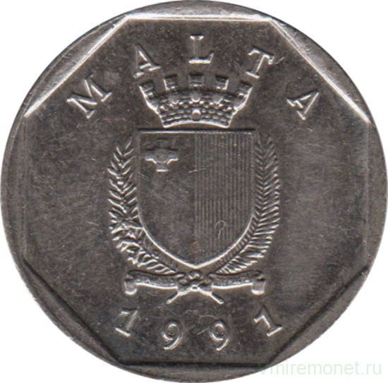 Монета. Мальта. 5 центов 1991 год.