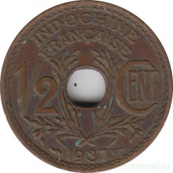 Монета. Французский Индокитай. 1/2 сантима 1937 год.