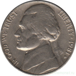 Монета. США. 5 центов 1981 год. Монетный двор D.