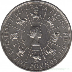 Монета. Великобритания. 5 фунтов 1993 год. 40 лет правления Елизаветы II.