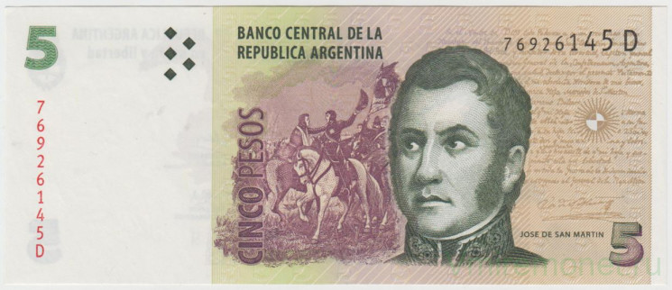 Банкнота. Аргентина. 5 песо 2003 год. Тип 353а (2).