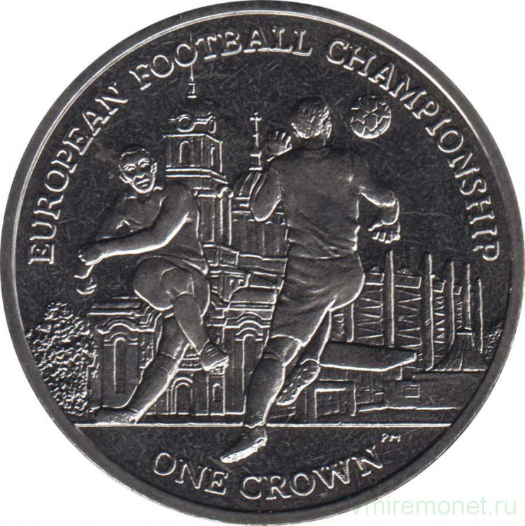 Монета. Великобритания. Остров Мэн. 1 крона 2012 год. Чемпионат Европы по футболу 2012 года (Польша-Украина). Мяч вверху справа.