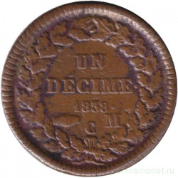 Монета. Монако. 10 сантимов 1838 год. Медь.