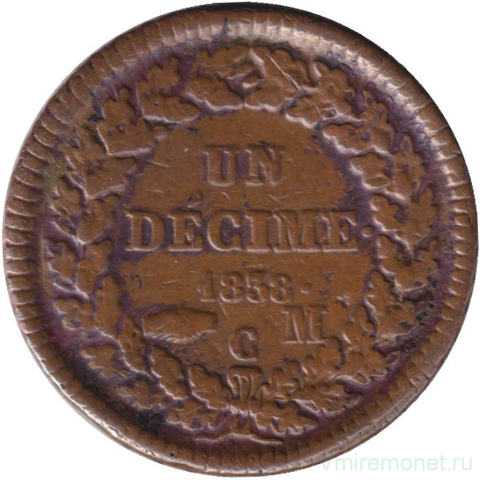 Монета. Монако. 10 сантимов 1838 год. Медь.