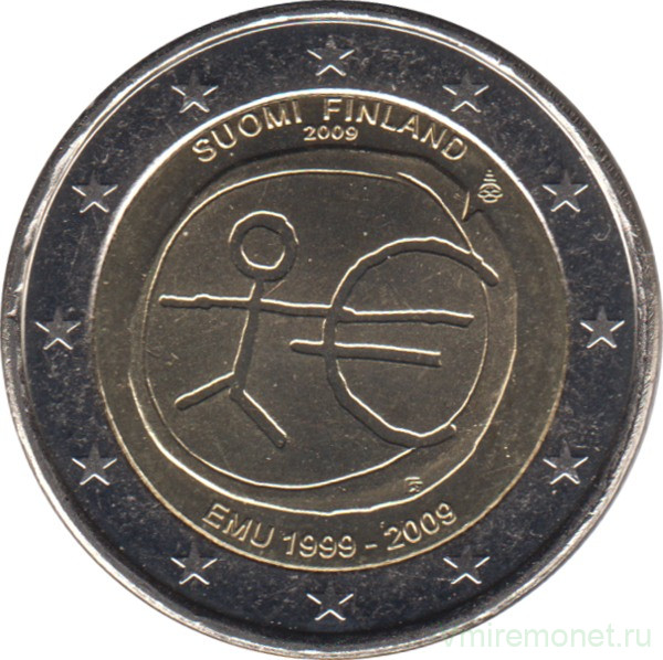 Монета. Финляндия. 2 евро 2009 год. 10 лет экономическому и валютному союзу.