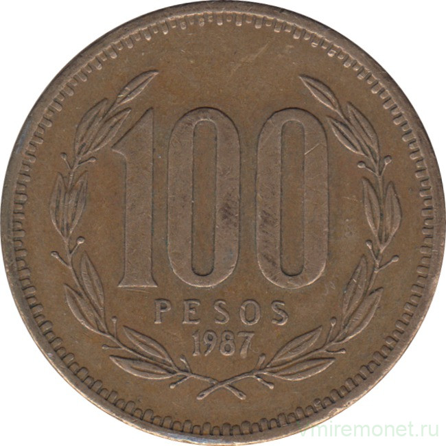 Монета. Чили. 100 песо 1987 год.