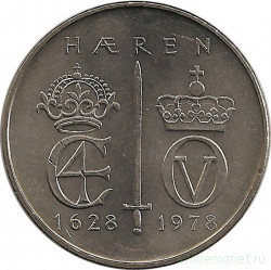 Монета. Норвегия. 5 крон 1978 год. 350 лет норвежской армии.