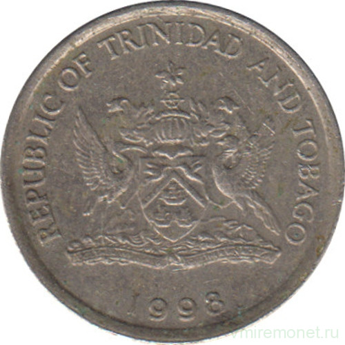 Монета. Тринидад и Тобаго. 10 центов 1998 год.
