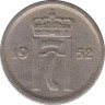  Монета. Норвегия. 25 эре 1952 год. ав.