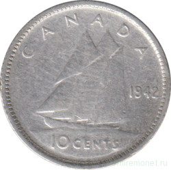 Монета. Канада. 10 центов 1942 год.