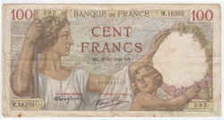 Банкнота. Франция. 100 франков 1940 год. 28.11.1940. Тип 94.